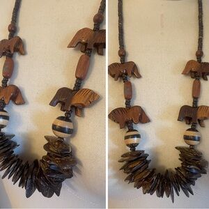 Vintage 70s/80s Chunky Wood Lion Statement Necklace